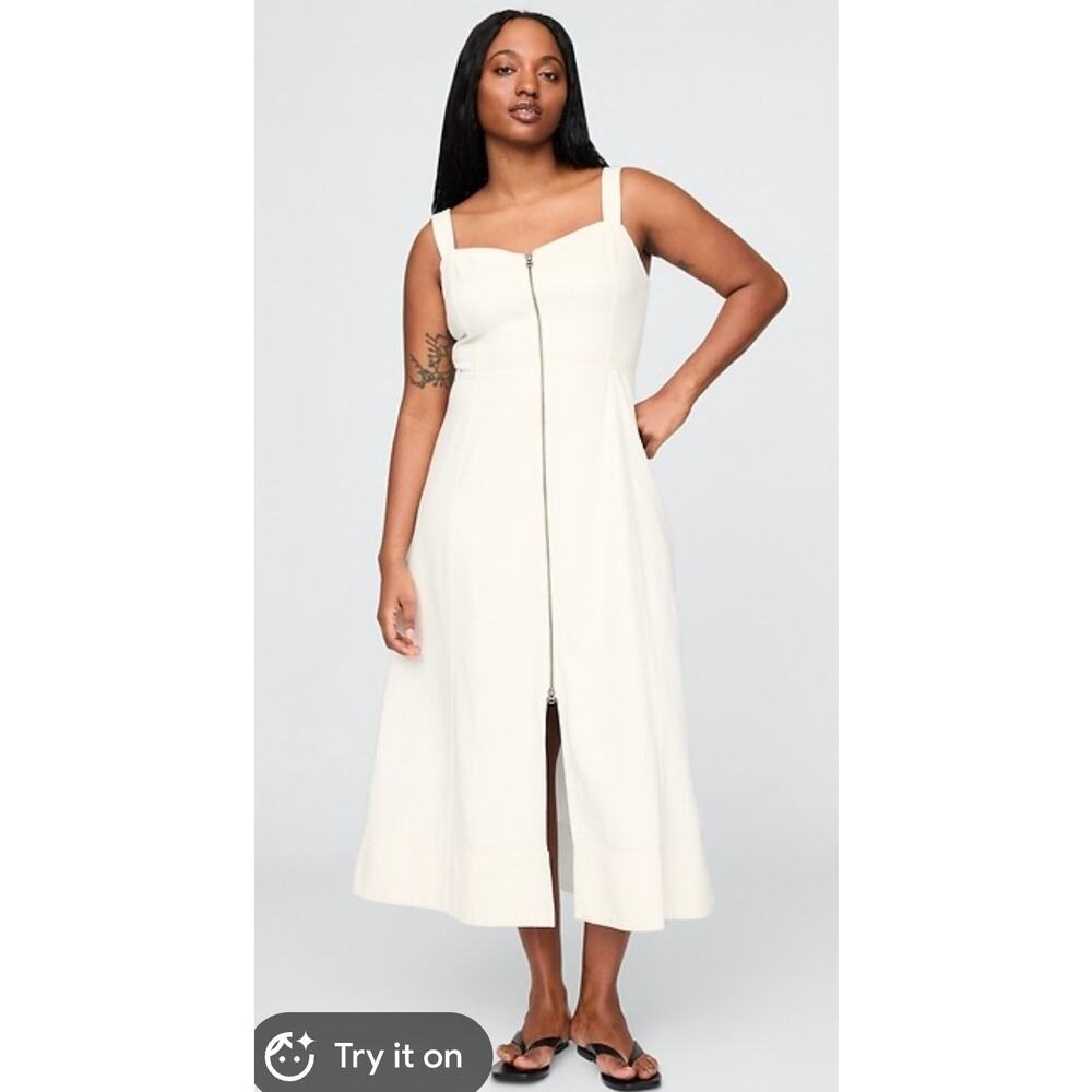NWOT Gap UltraSoft Minimalist Classic Coastal Off White Denim Zip Midi Dress XXL